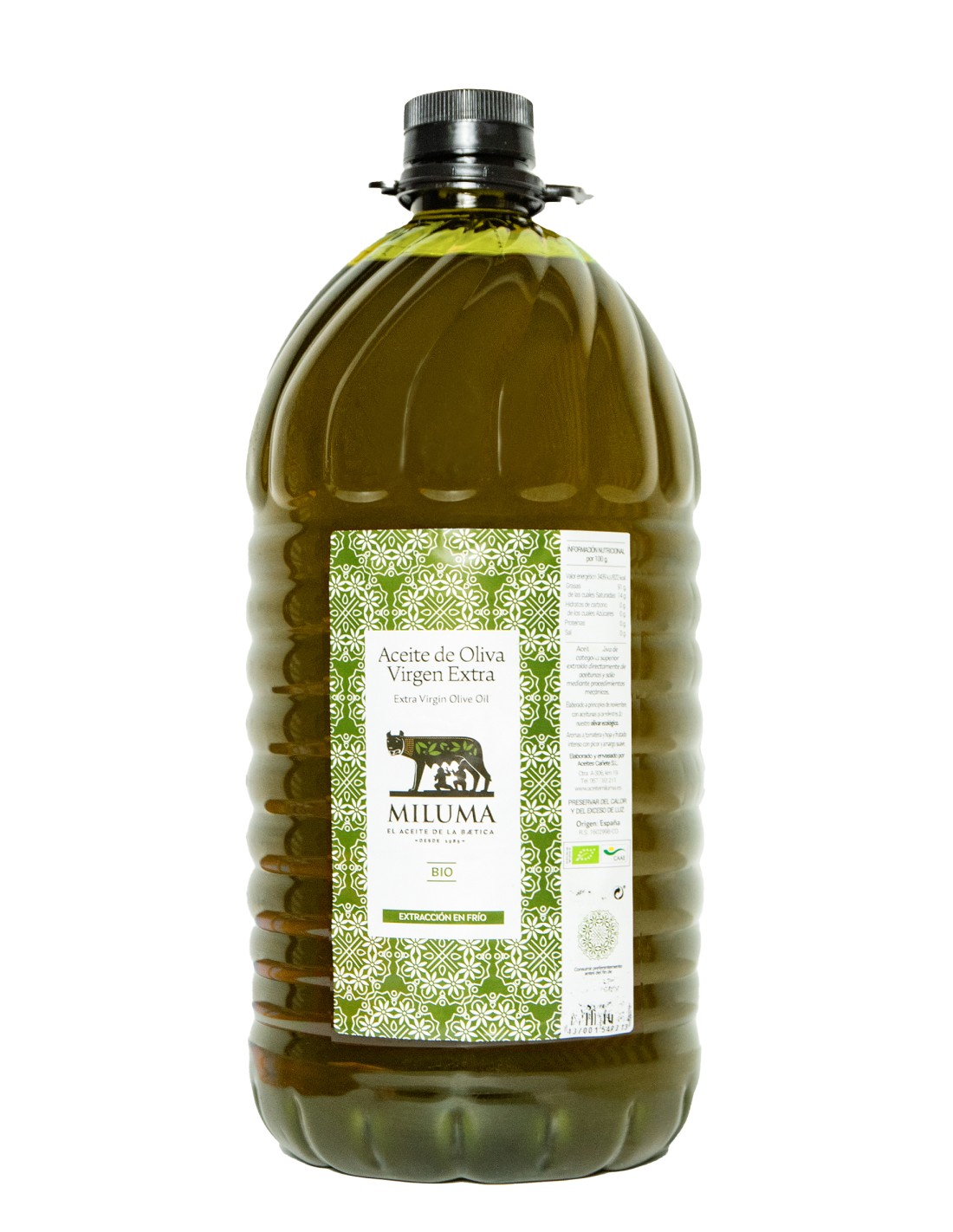Miluma Bio 5 litros. Aceite de oliva virgen extra ecológico. Garrafa.