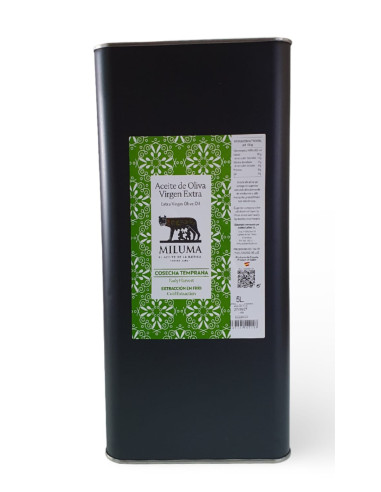 Miluma Primera Molienda VERDE 2024/25. Lata de 5 litros. Aceite de oliva virgen extra de cosecha temprana