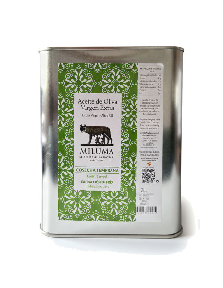 Miluma Primera Molienda. Lata de 2 litros. Aceite de oliva virgen extra de cosecha temprana
